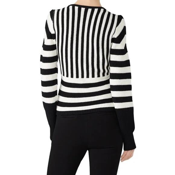 Tome Black White Striped Merino Wool Long Sleeve Crossover Wrap Sweater Size 16 - Picture 2 of 7